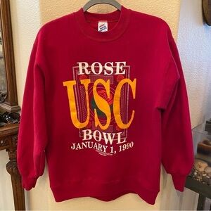 Vintage JERZEES USC Rose Bowl 1990 Graphic Red Sweatshirt-Large-Made in USA